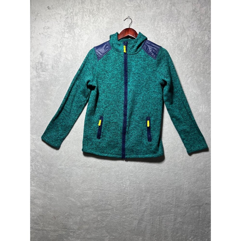 Lands End XL Green Full-Zip Jacket With Navy Shoulder Panels & Yellow Accents